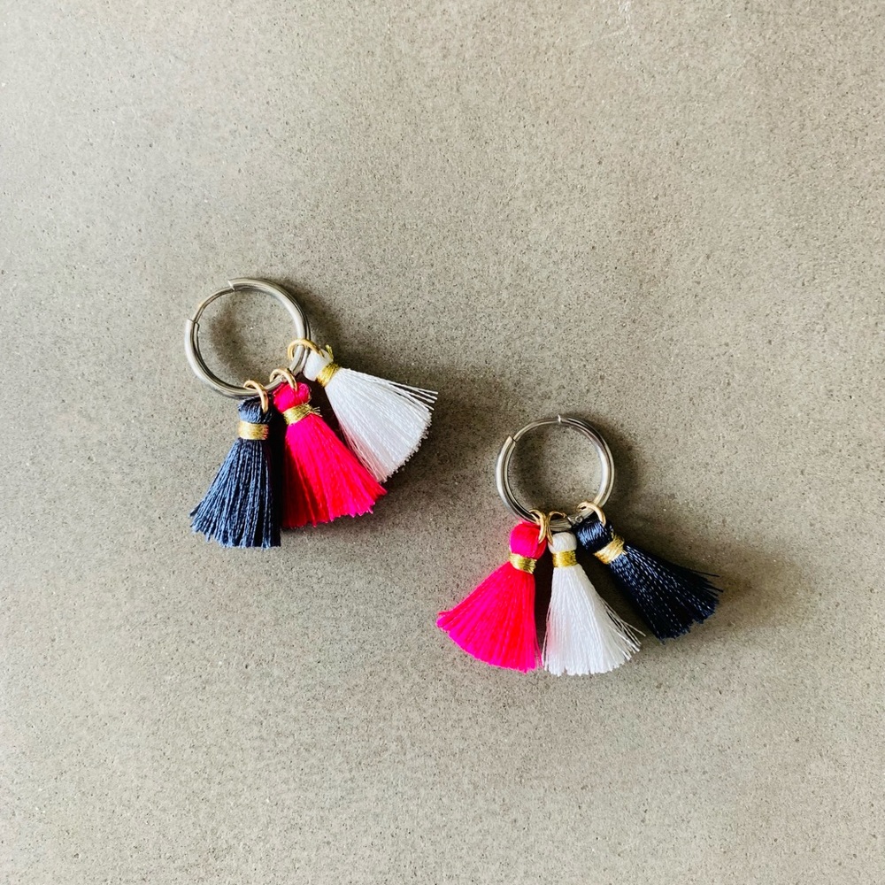 Fringe Fringe Earrings - black, pink, white